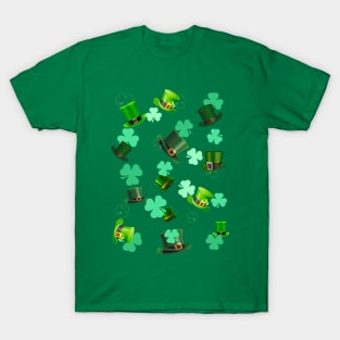 shamrock hat pattern green background T-Shirt